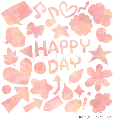 カラフルな手描きモチーフとHAPPY DAYのデザイン素材 142340992