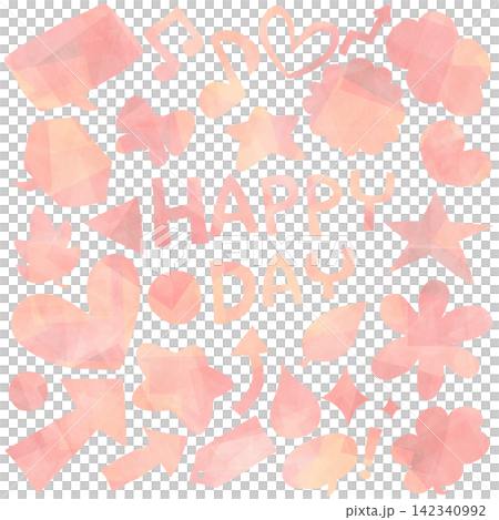 カラフルな手描きモチーフとHAPPY DAYのデザイン素材 142340992