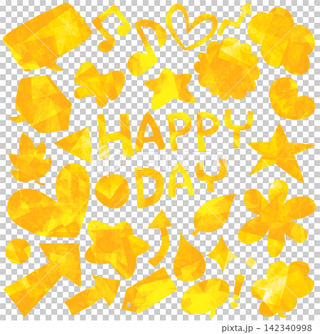 カラフルな手描きモチーフとHAPPY DAYのデザイン素材 カラフルな手描きモチーフとHAPPY DAYのデザイン素材 142340998