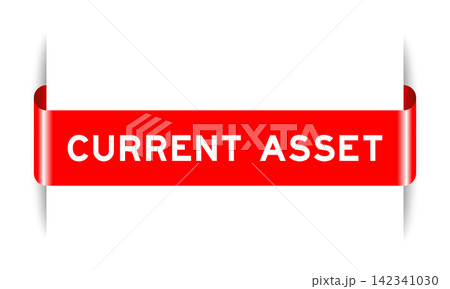 Red color inserted label banner with word current asset on white background 142341030