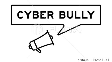 Megaphone icon with speech bubble in word cyber bully on white background Megaphone icon with speech bubble in word cyber bully on white background 142341031