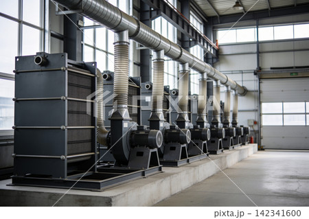 Industrial ventilation system with multiple blowers and large heat exchangers 142341600