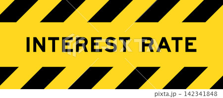 Yellow and black color with line striped label banner with word interest rate Yellow and black color with line striped label banner with word interest rate 142341848