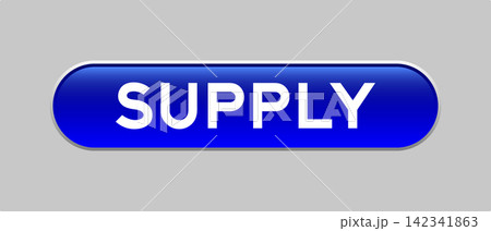 Blue color capsule shape button with word supply on gray background 142341863