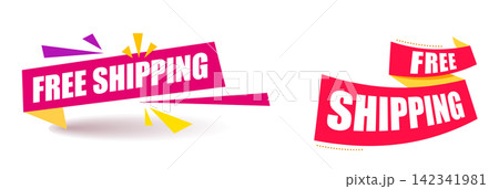 free shipping. Red Speech bubble announcement. Promotion Label. Vector red banner in modern flat style on white. 142341981