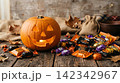 colorful candies in a bucket and a burning 142342967