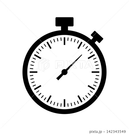 Simple Stopwatch Icon. Black Timer Symbol with Clock Face, Minute Marks and Hand Isolated. Vector Design for Time, Countdown, Sport, Deadline, App, Website and Interface. Simple Stopwatch Icon. Black Timer Symbol with Clock Face, Minute Marks and Hand Isolated. Vector Design for Time, Countdown, Sport, Deadline, App, Website and Interface. 142343549