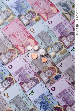 Oman, omani paper money, rial or riyal banknotes and coins as currency for exchange. Omani money 142343588