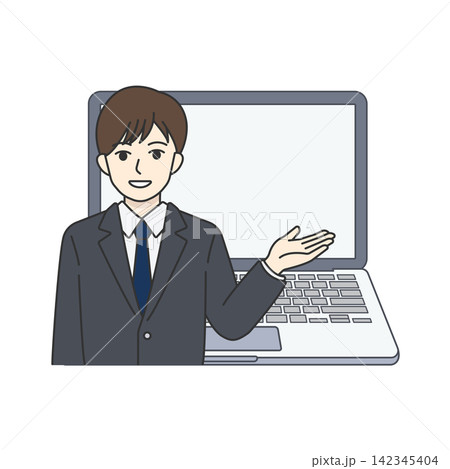 男性 グレースーツ 案内 ノートパソコン ビジネス コールセンター 142345404