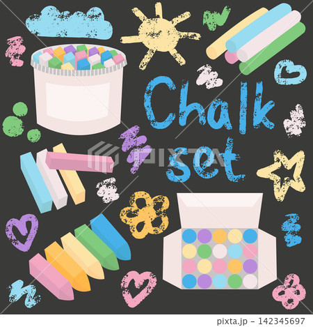 Pieces of chalk and chalk drawing vector set 142345697