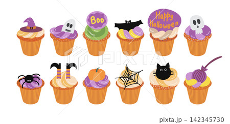 Vector Halloween cupcakes Vector Halloween cupcakes 142345730