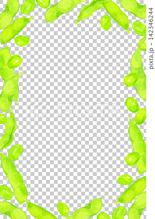 Edamame frame - Hand-drawn watercolor illustration background of summer vegetables Edamame frame - Hand-drawn watercolor illustration background of summer vegetables 142346244