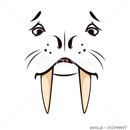 Animal emoji face of walrus for cartoon comic emoji face with eyes and mouth. Cute funny walrus animal emoji face with cheerful look and timid shy or happy expression of lovely smile emotion 142346697