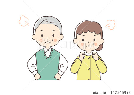 怒っているシニア男女の上半身イラスト 142346958