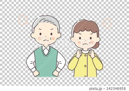 怒っているシニア男女の上半身イラスト 142346958