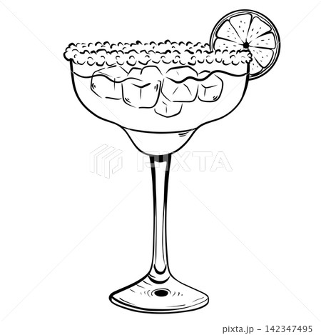 Margarita Cocktail Illustration with Lime and Salt Rim Margarita Cocktail Illustration with Lime and Salt Rim 142347495