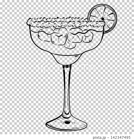 Margarita Cocktail Illustration with Lime and Salt Rim Margarita Cocktail Illustration with Lime and Salt Rim 142347495
