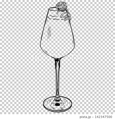 Kir Royale Cocktail Illustration with Berries and Champagne Kir Royale Cocktail Illustration with Berries and Champagne 142347500