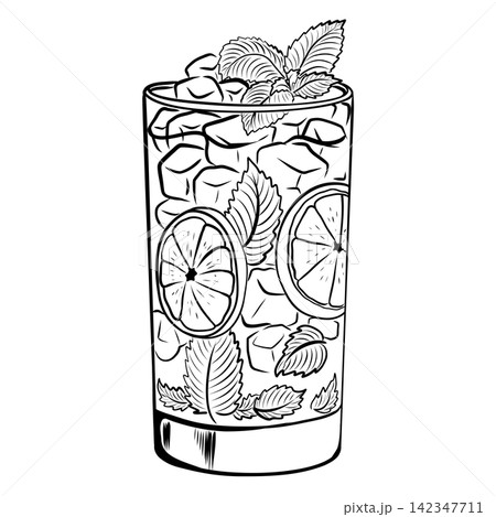 Mojito Cocktail Illustration with Lime and Fresh Mint Mojito Cocktail Illustration with Lime and Fresh Mint 142347711