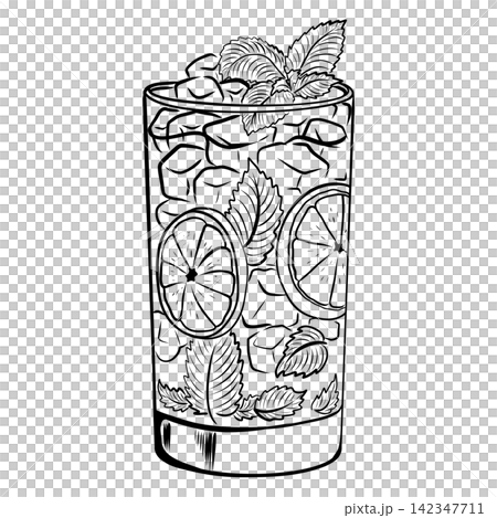 Mojito Cocktail Illustration with Lime and Fresh Mint Mojito Cocktail Illustration with Lime and Fresh Mint 142347711