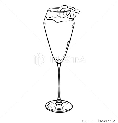 French 75 Cocktail Illustration with Lemon Garnish 142347712