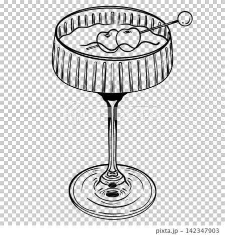 Manhattan Cocktail Illustration with Cherry Garnish 142347903