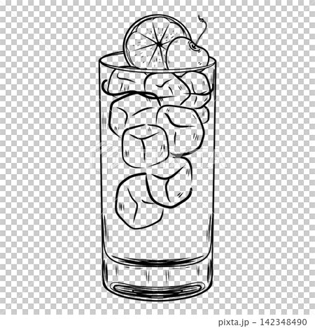 Tom Collins Cocktail Illustration with Lemon Garnish Tom Collins Cocktail Illustration with Lemon Garnish 142348490