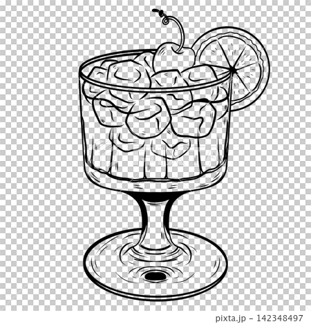 Amaretto Sour Cocktail Illustration with Lemon and Cherry Amaretto Sour Cocktail Illustration with Lemon and Cherry 142348497