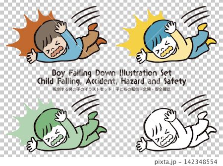 Illustration set of a boy falling | Child falls, accidents, dangers, and safety measures 142348554