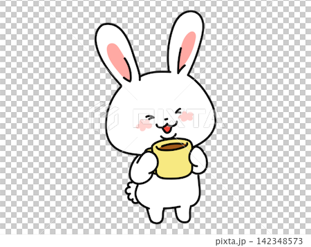 A rabbit smiling while drinking coffee A rabbit smiling while drinking coffee 142348573
