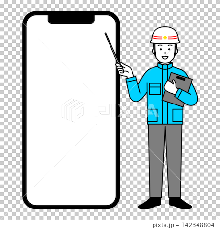 一名男性醫護人員正用智慧型手機的大螢幕進行解說。 一名男性醫護人員正用智慧型手機的大螢幕進行解說。 142348804