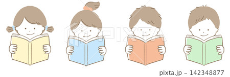 秋の読書 本を読むこどもたち セット 秋の読書 本を読むこどもたち セット 142348877