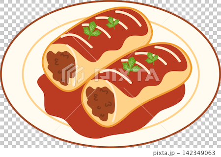illustration of two enchiladas with sauce illustration of two enchiladas with sauce 142349063