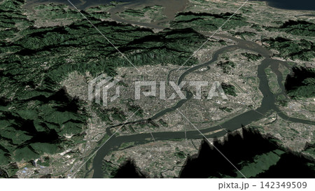 Oblique aerial 3D illustration of Fuzhou, China Oblique aerial 3D illustration of Fuzhou, China 142349509