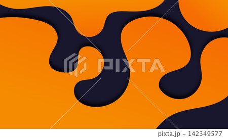 Abstract liquid background with flowing vibrant orange and navy blue organic shapes featuring drop shadows paper cutout 3d depth vector illustration, modern wallpaper design 142349577