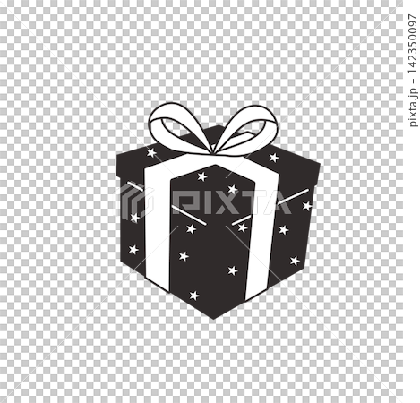 Christmas-themed material: Black and white illustration of a Christmas present with a ribbon. Christmas-themed material: Black and white illustration of a Christmas present with a ribbon. 142350097