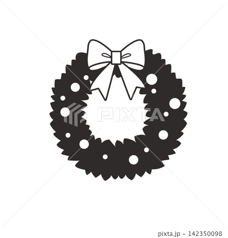 クリスマスリースのモノクロイラスト　クリスマス素材　 142350098