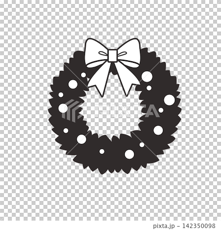 Black and white illustration of a Christmas wreath - Christmas materials Black and white illustration of a Christmas wreath - Christmas materials 142350098
