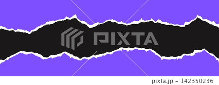 Purple torn paper banner background. Horizontal jagged edges frame. Ripped paper strip border for divider, letterhead, header, footer, collage, banner, sticker, sale poster. Tear uneven pieces. Vector Purple torn paper banner background. Horizontal jagged edges frame. Ripped paper strip border for divider, letterhead, header, footer, collage, banner, sticker, sale poster. Tear uneven pieces. Vector 142350236