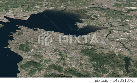 Oblique aerial 3D illustration of Qingdao, China Oblique aerial 3D illustration of Qingdao, China 142351370