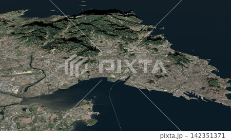 Oblique aerial 3D illustration of Qingdao, China Oblique aerial 3D illustration of Qingdao, China 142351371