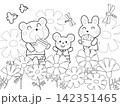 コスモスと動物たちの塗り絵 142351465