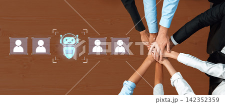 Collaborative Effort Using Artificial Intelligence Technology in Business Teams for Enhanced Decision Making and Productivity on a Wooden Table Surface Trope Collaborative Effort Using Artificial Intelligence Technology in Business Teams for Enhanced Decision Making and Productivity on a Wooden Table Surface Trope 142352359