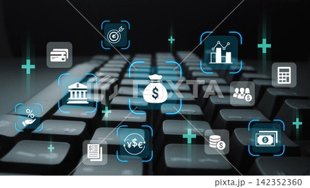 Computer Keyboard with Digital Finance Icons for Online Banking, Investment, Cryptocurrency, E-Commerce, and Financial Analytics Concepts Gluon Computer Keyboard with Digital Finance Icons for Online Banking, Investment, Cryptocurrency, E-Commerce, and Financial Analytics Concepts Gluon 142352360
