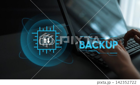 Modern Technology Concept for Data Backup Featuring Laptop, Cloud Computing, Processor, and Digital Icons in a Seamless Background. Entropy 142352722