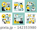 Video podcast concept of social media banners set for web design. People recording conversation in studio, creating audio interview, broadcasting live, making talk streaming. Vector illustrations. 142353980