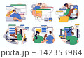 Website design concept set for web design. Collection with people building responsive wireframe site layout, create application pages, more. Flat vector illustration isolated on white background. 142353984
