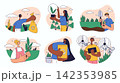 World environment day concept set for web design. Collection with picking garbage, recycling, using alternative energy, organic farming, more. Flat vector illustration isolated on white background. 142353985