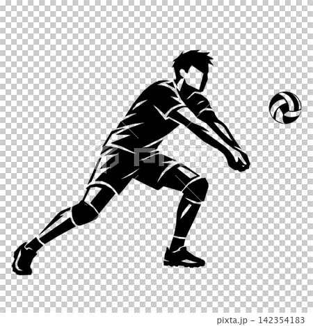 レシーブするバレーボール選手の黒シルエット透過素材 142354183