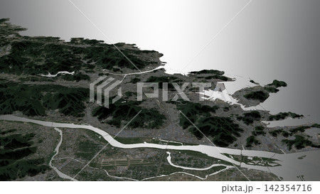 Oblique aerial 3D illustration of Busan, South Korea 142354716